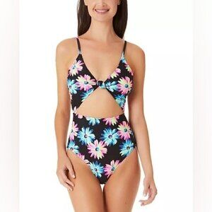 California Waves Juniors' GerberDaisy Knotted Cutout One-PieceSwimsuit, New S